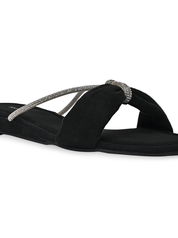 Rocia By Regal Black Women Diamante Strap Flats