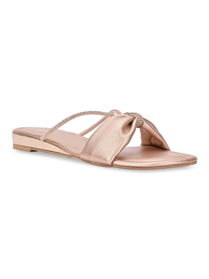 Rocia By Regal Rose Gold Women Diamante Strap Flats