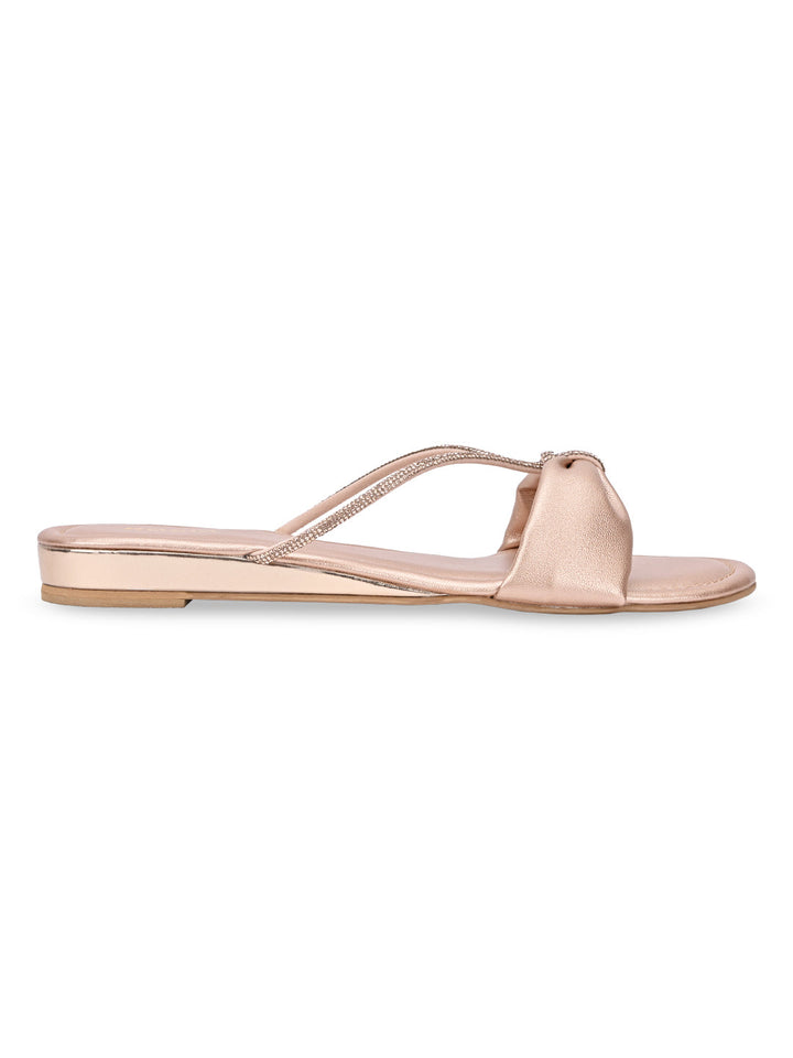Rocia By Regal Rose Gold Women Diamante Strap Flats