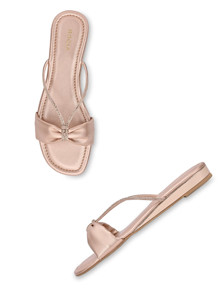 Rocia By Regal Rose Gold Women Diamante Strap Flats
