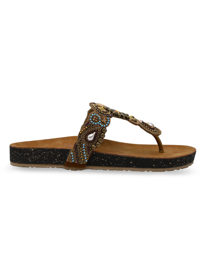 Rocia By Regal Antique Gold Women Embroidered Flats