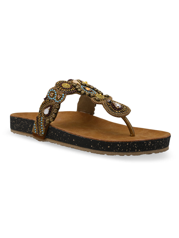 Rocia By Regal Antique Gold Women Embroidered Flats