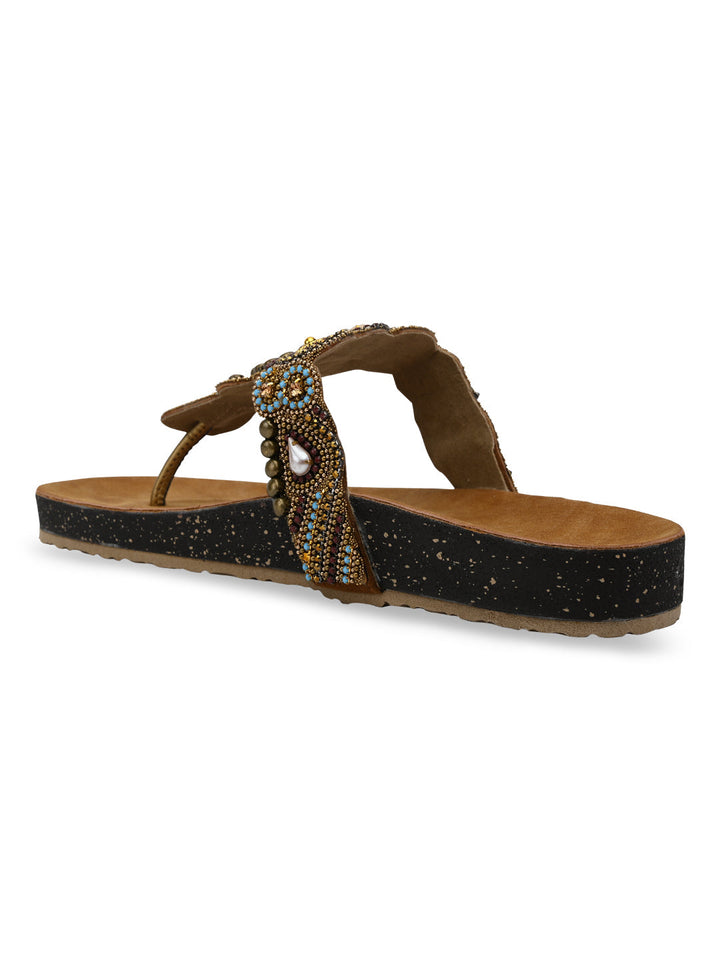 Rocia By Regal Antique Gold Women Embroidered Flats