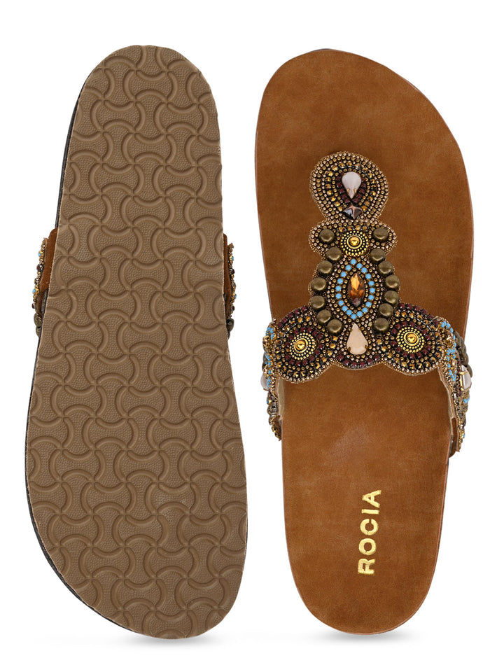 Rocia By Regal Antique Gold Women Embroidered Flats