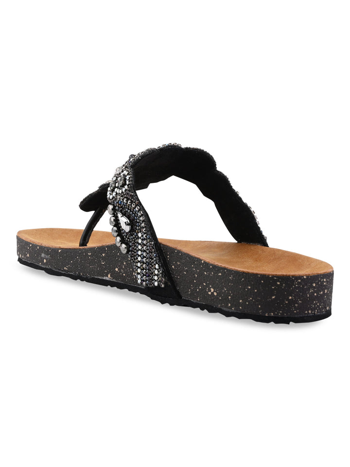 Rocia By Regal Black Women Embroidered Flats