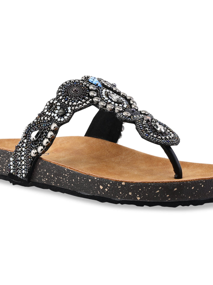 Rocia By Regal Black Women Embroidered Flats