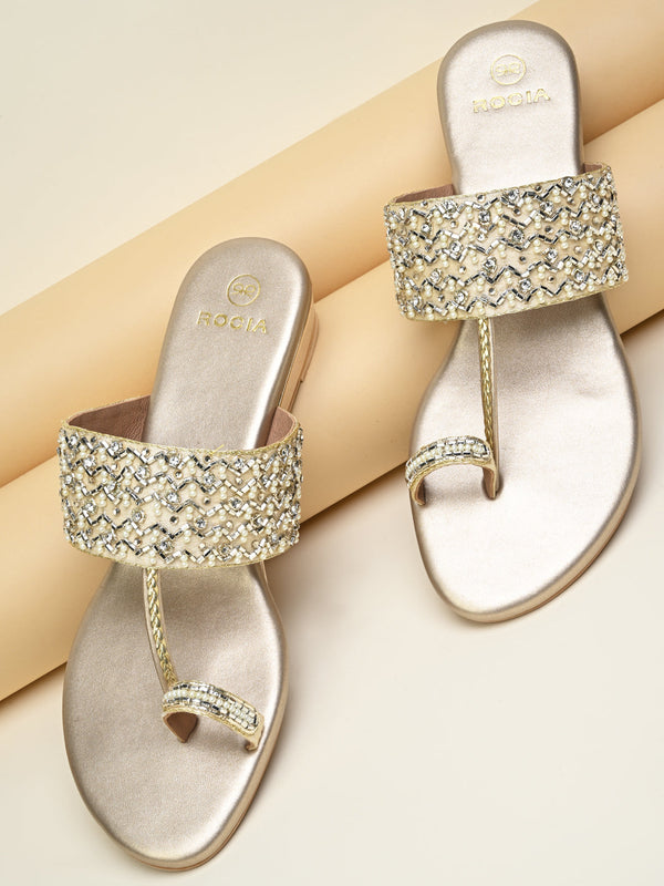 Rocia By Regal Gold Women Embroidered Flats