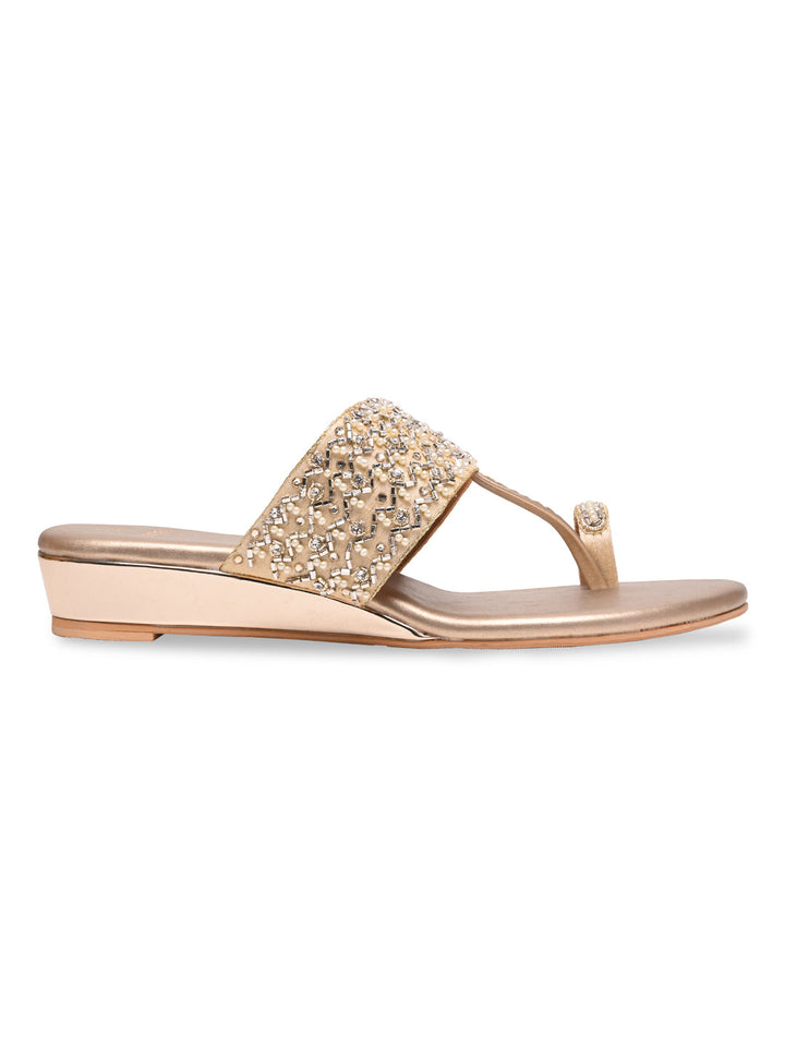 Rocia By Regal Gold Women Embroidered Flats