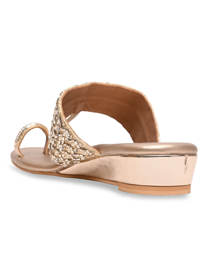 Rocia By Regal Gold Women Embroidered Flats