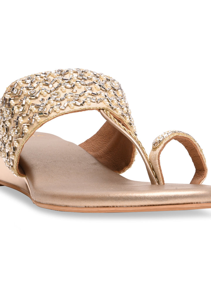 Rocia By Regal Gold Women Embroidered Flats