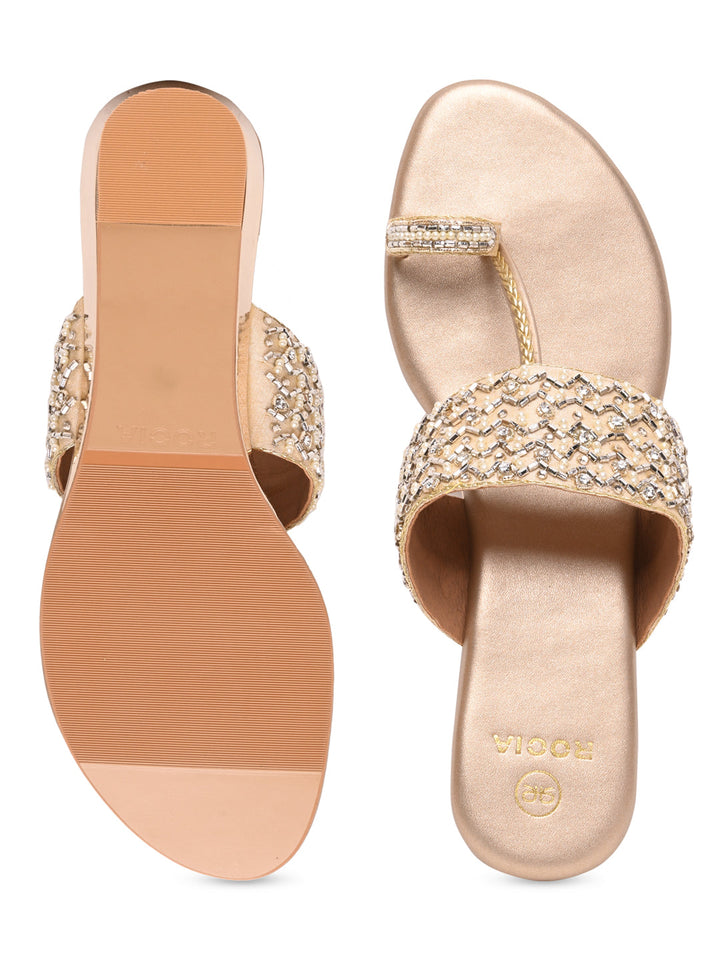 Rocia By Regal Gold Women Embroidered Flats