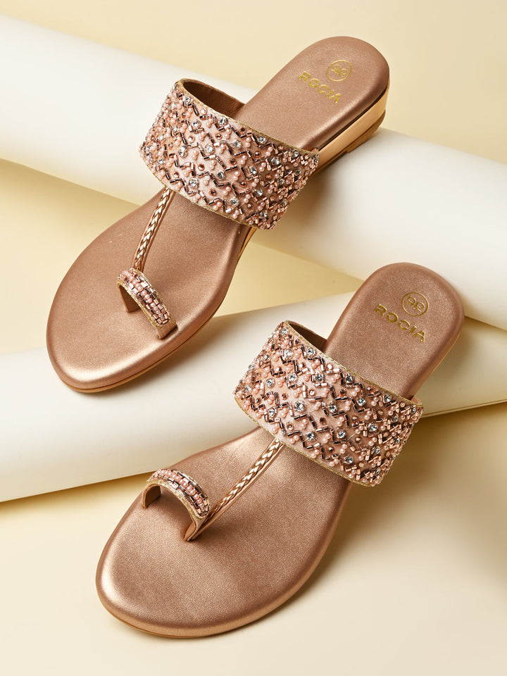 Rocia By Regal Rose Gold Women Embroidered Flats