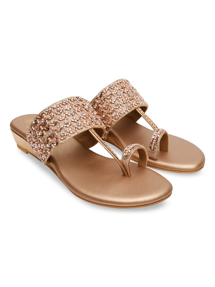 Rocia By Regal Rose Gold Women Embroidered Flats