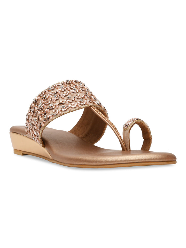 Rocia By Regal Rose Gold Women Embroidered Flats