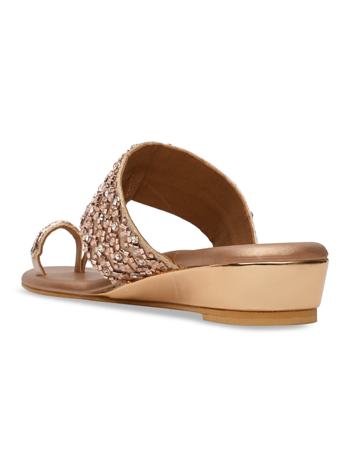 Rocia By Regal Rose Gold Women Embroidered Flats