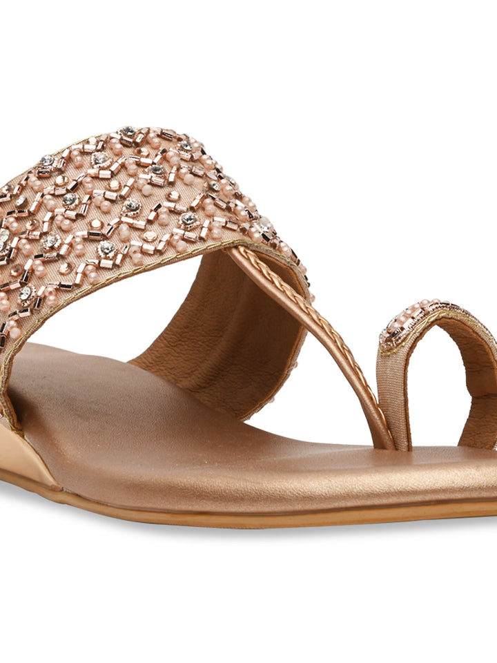 Rocia By Regal Rose Gold Women Embroidered Flats