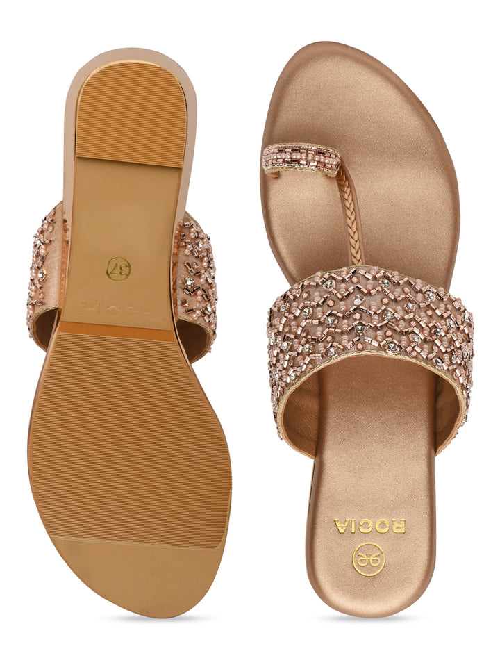 Rocia By Regal Rose Gold Women Embroidered Flats