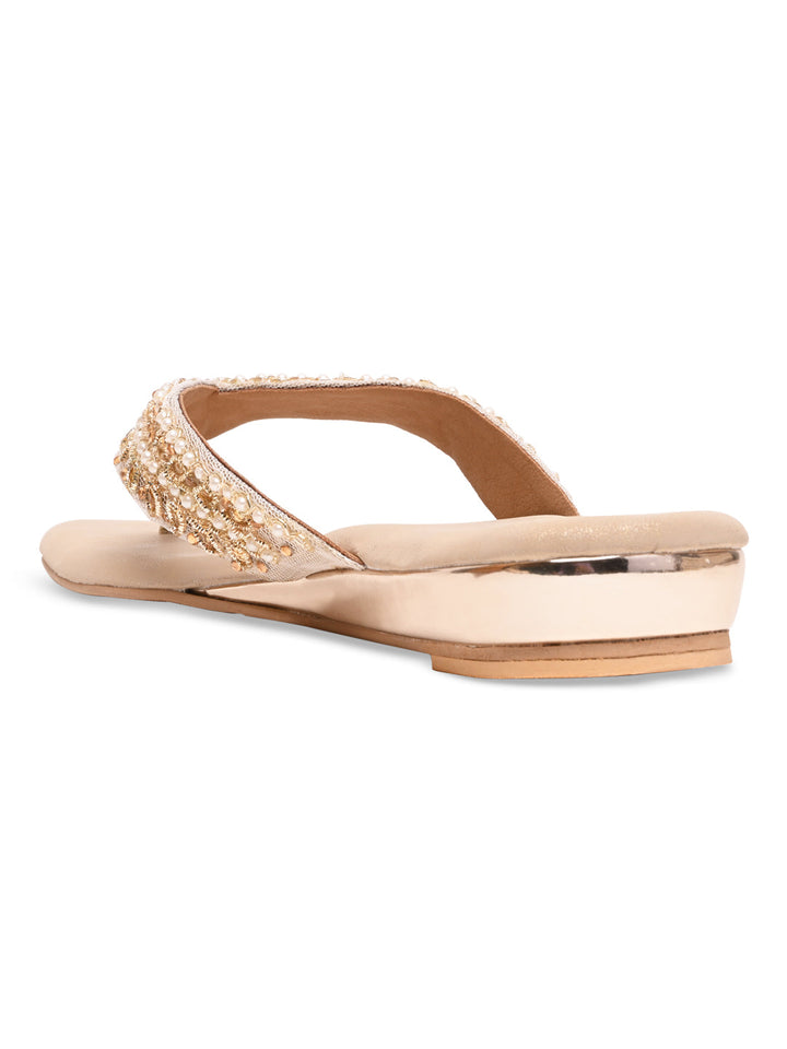 Rocia By Regal Gold Women Embroidered Thong Flats