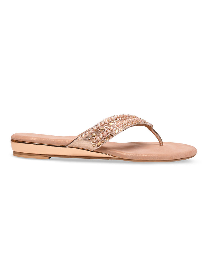 Rocia By Regal Rose Gold Women Embroidered Thong Flats