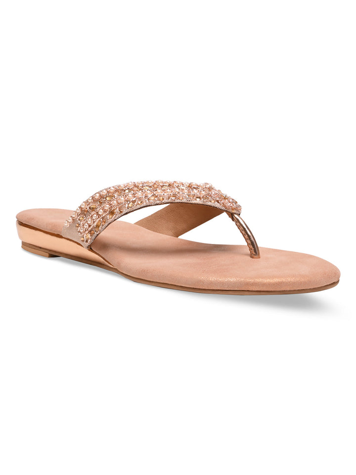Rocia By Regal Rose Gold Women Embroidered Thong Flats