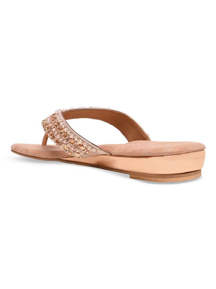 Rocia By Regal Rose Gold Women Embroidered Thong Flats