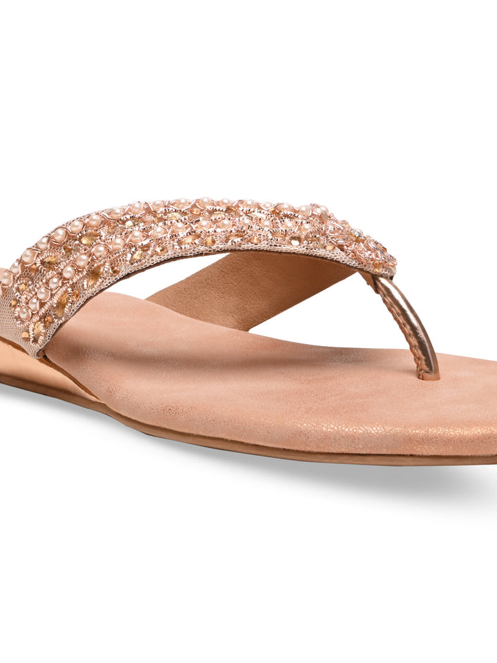 Rocia By Regal Rose Gold Women Embroidered Thong Flats