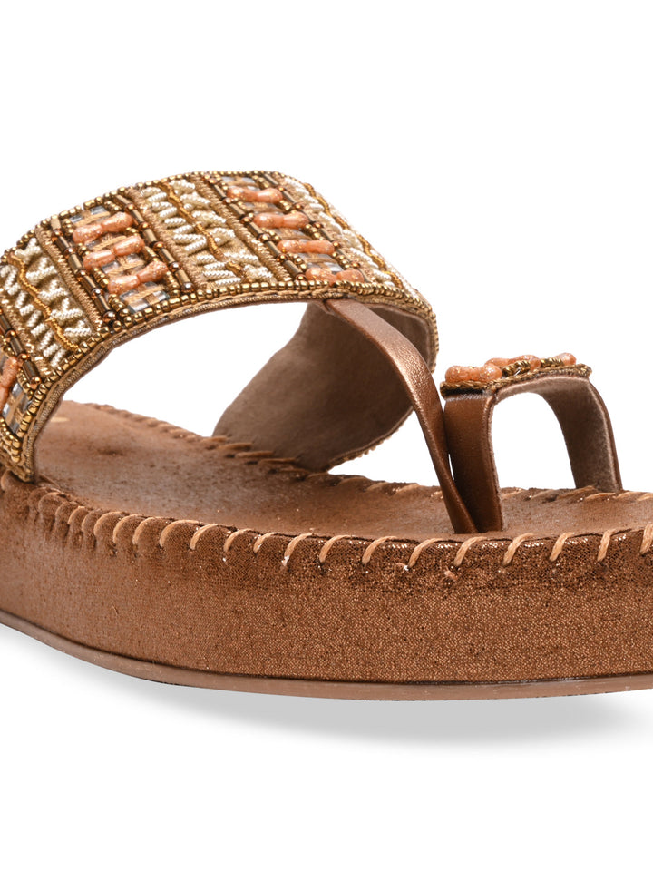 Rocia By Regal Antique Gold Women Embroidered Cushioned Flats