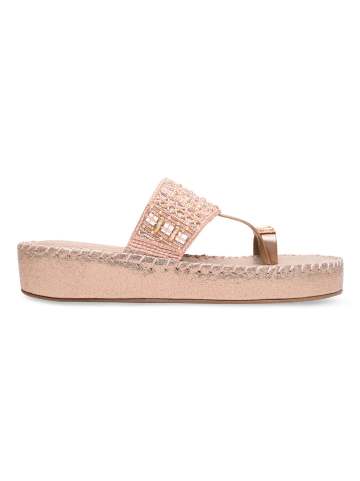 Rocia By Regal Rose Gold Women Embroidered Cushioned Flats