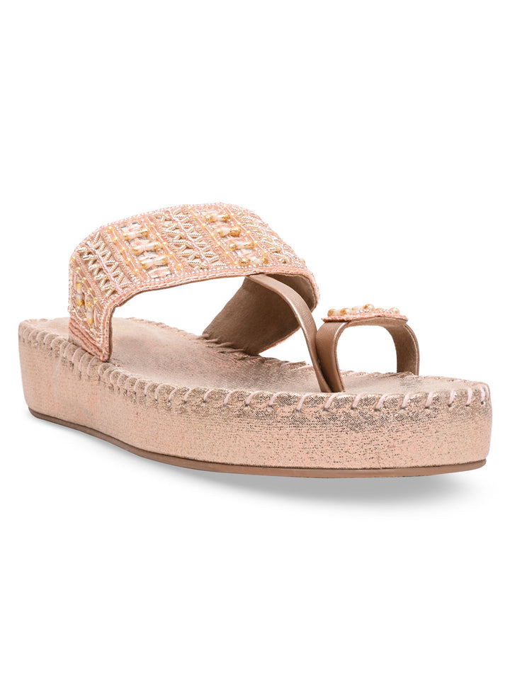 Rocia By Regal Rose Gold Women Embroidered Cushioned Flats