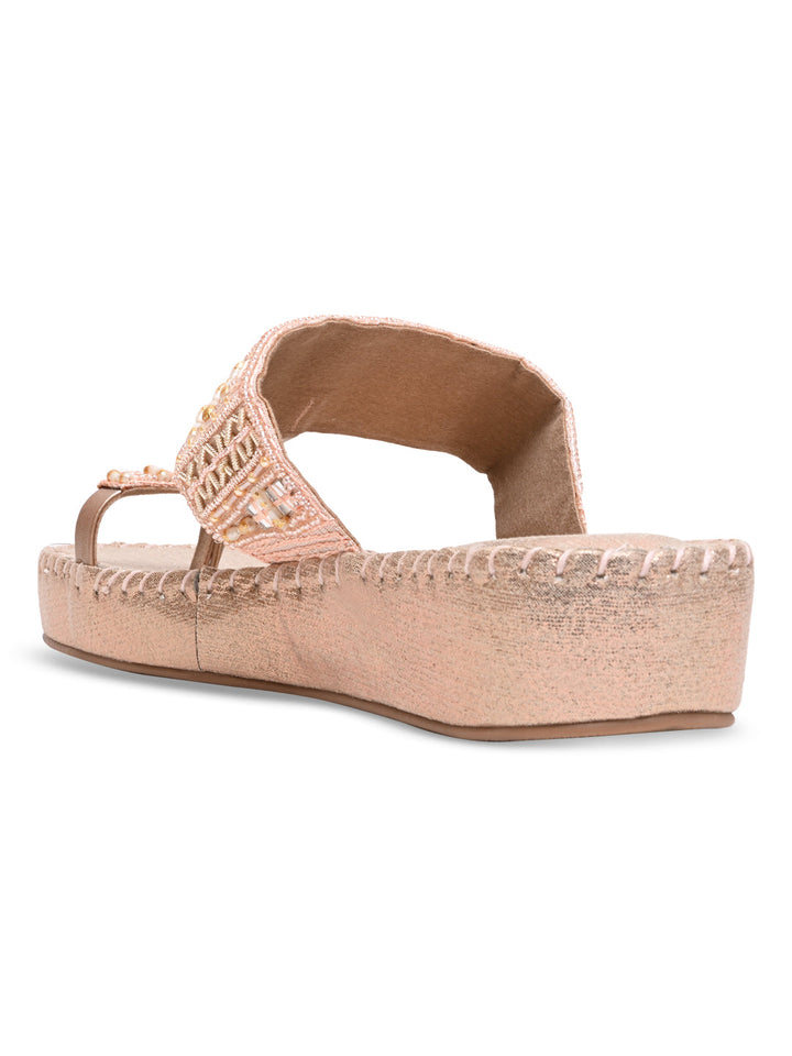 Rocia By Regal Rose Gold Women Embroidered Cushioned Flats