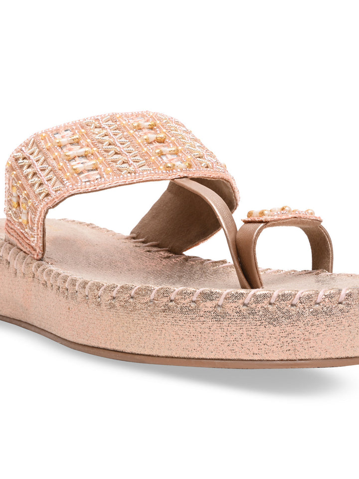 Rocia By Regal Rose Gold Women Embroidered Cushioned Flats