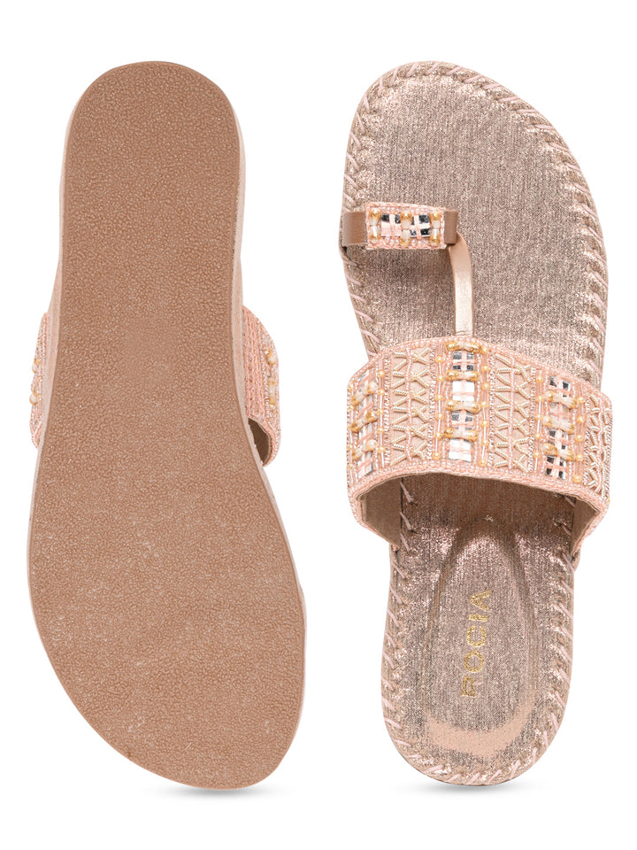 Rocia By Regal Rose Gold Women Embroidered Cushioned Flats