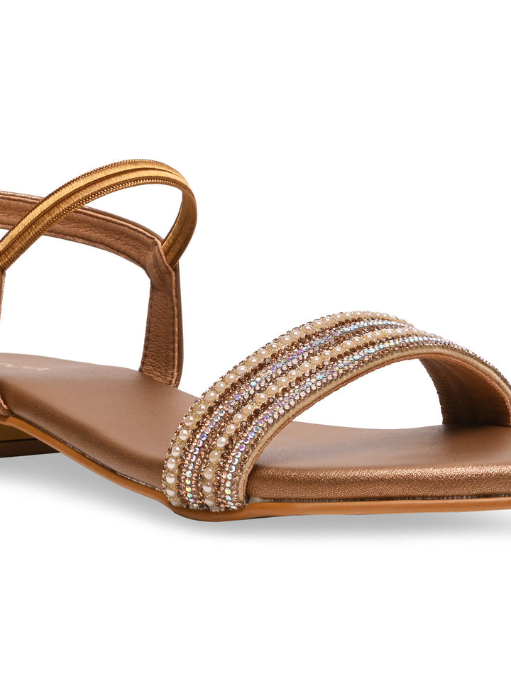 Rocia By Regal Antique Gold Women Diamond Flat Sandals