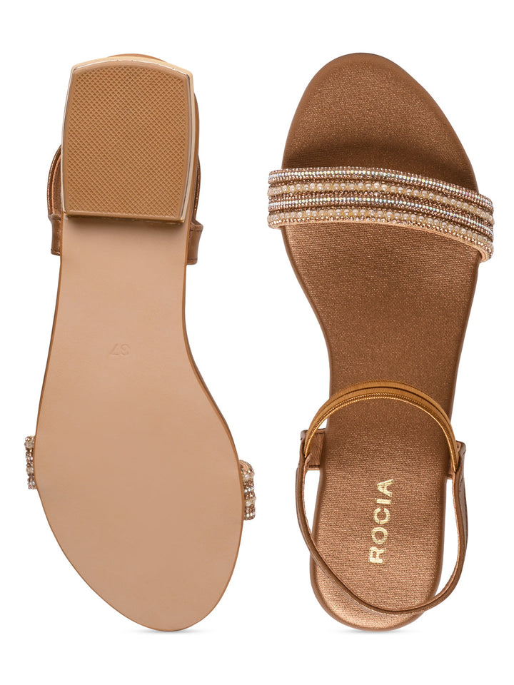 Rocia By Regal Antique Gold Women Diamond Flat Sandals