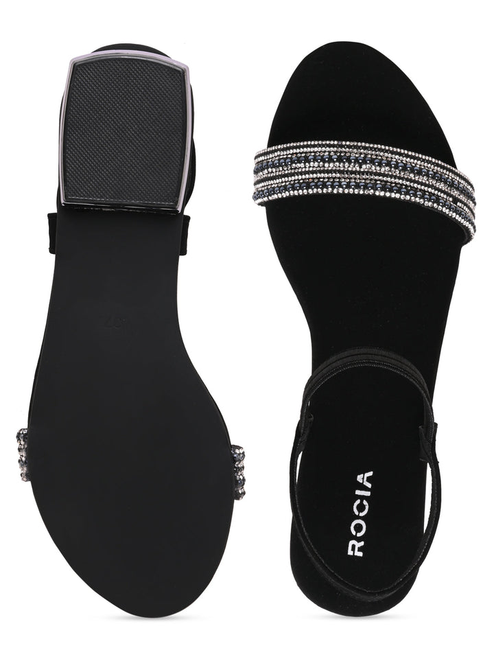 Rocia By Regal Black Women Diamond Flat Sandals
