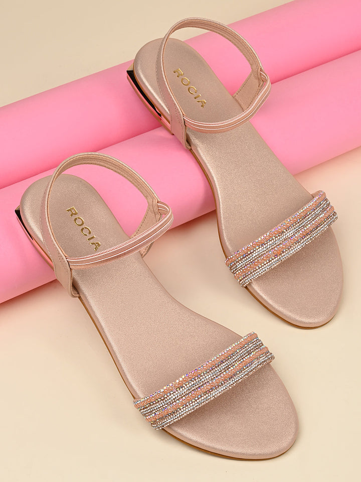 Rocia By Regal Rose Gold Women Diamond Flat Sandals