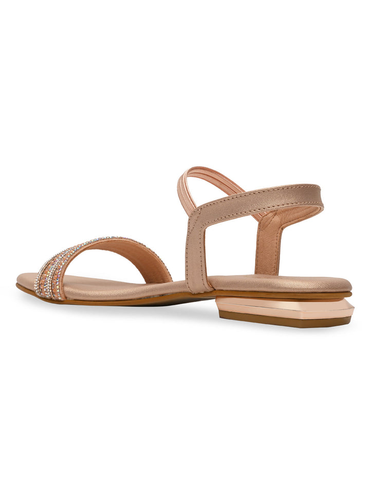 Rocia By Regal Rose Gold Women Diamond Flat Sandals