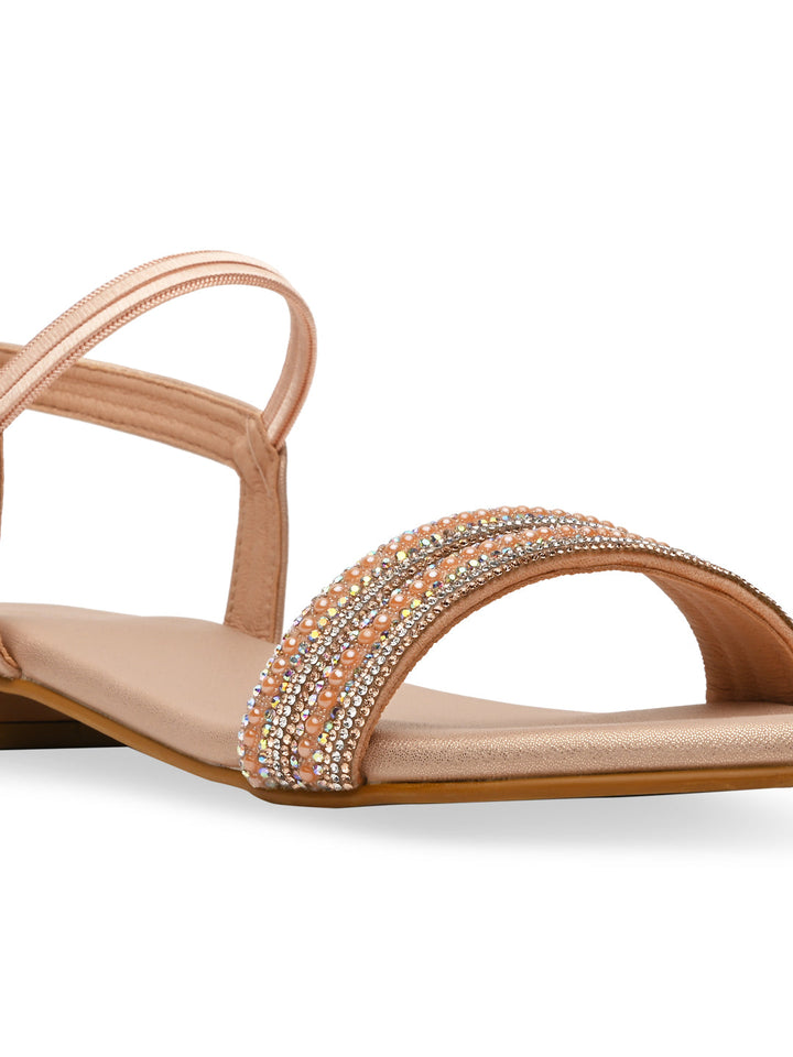 Rocia By Regal Rose Gold Women Diamond Flat Sandals