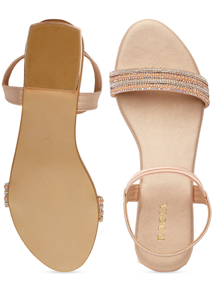 Rocia By Regal Rose Gold Women Diamond Flat Sandals