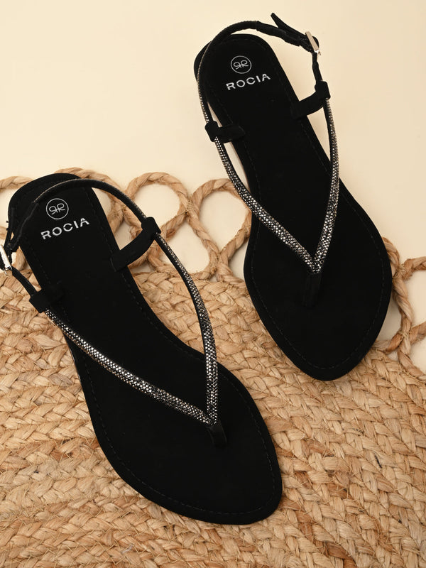 Rocia By Regal Black Women Diamond Thong Flat Sandals