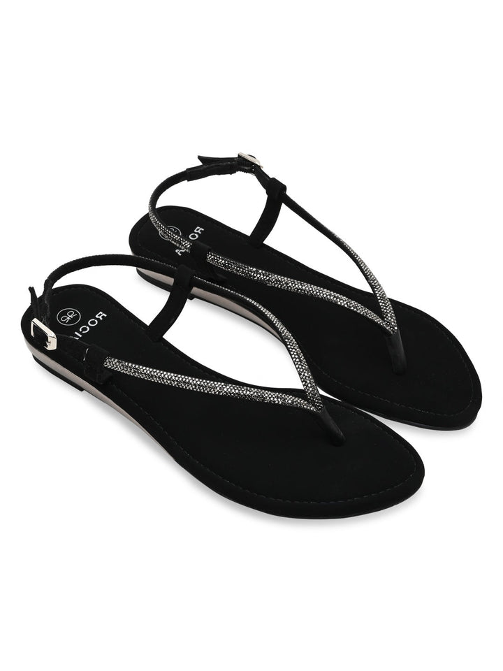 Rocia By Regal Black Women Diamond Thong Flat Sandals