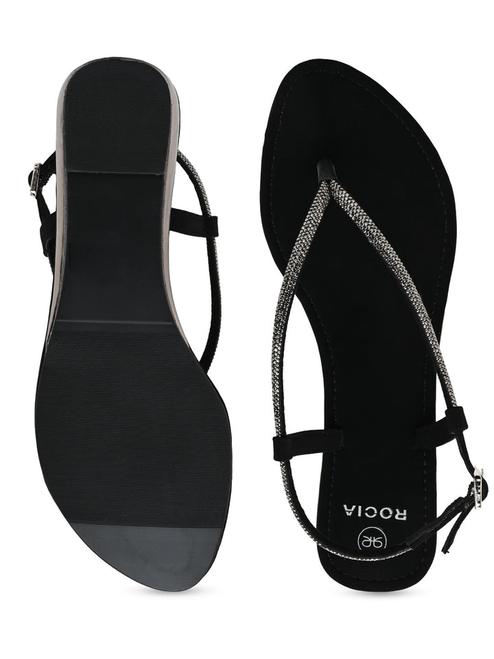 Rocia By Regal Black Women Diamond Thong Flat Sandals
