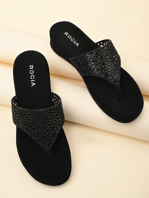 Rocia By Regal Black Women Diamond Mesh Flats