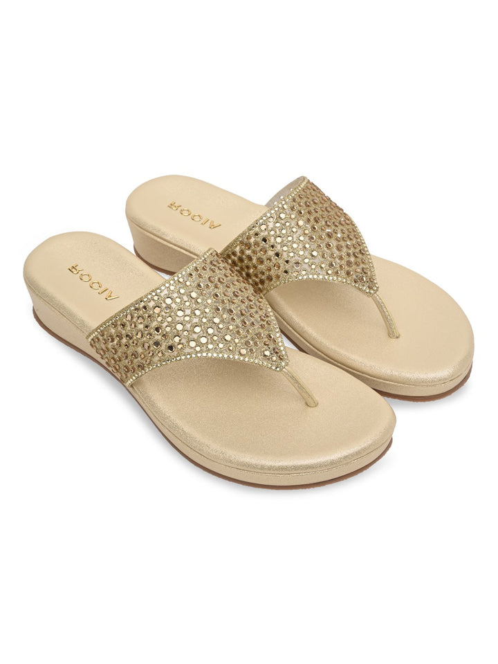Rocia By Regal Gold Women Diamond Mesh Flats