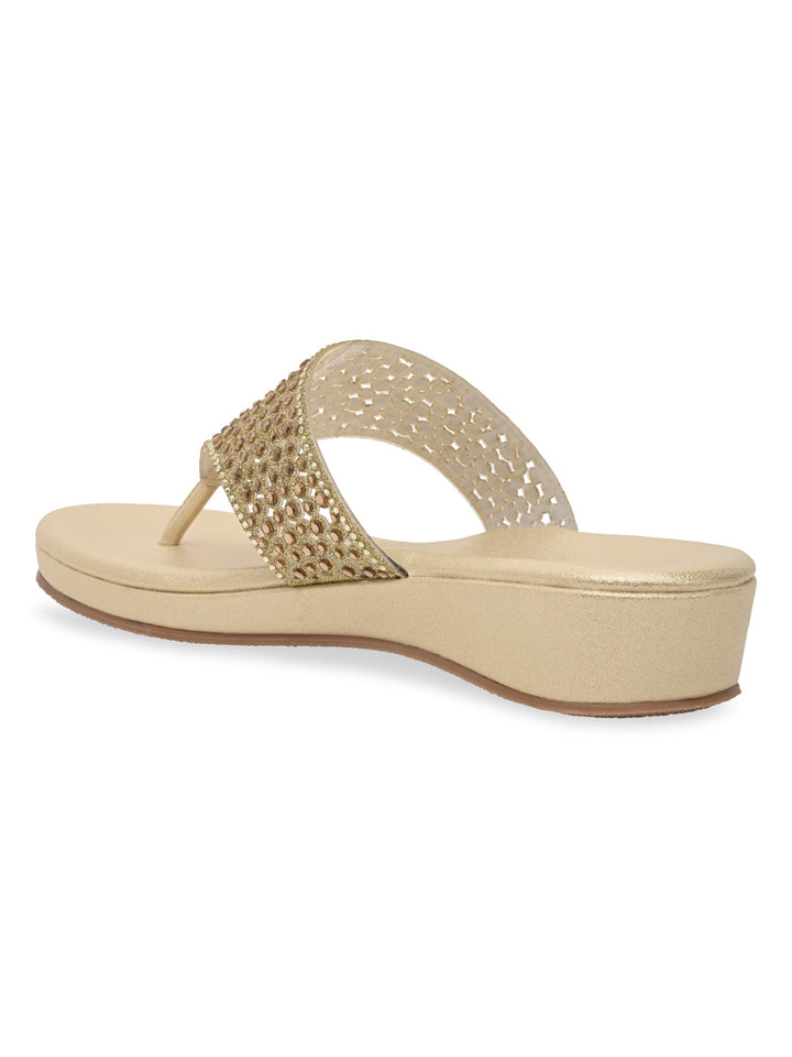 Rocia By Regal Gold Women Diamond Mesh Flats