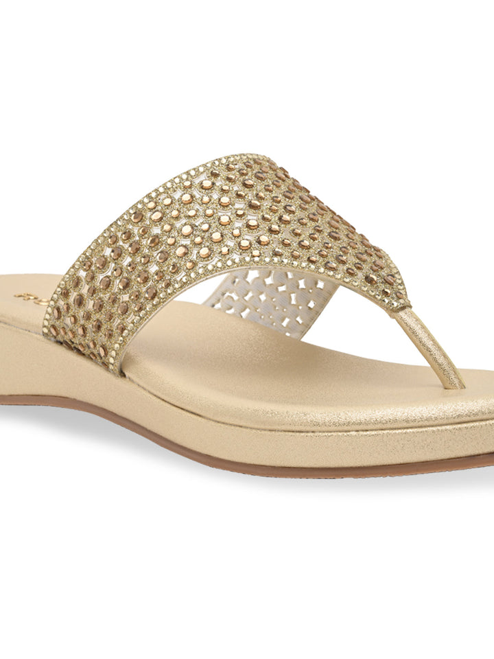 Rocia By Regal Gold Women Diamond Mesh Flats