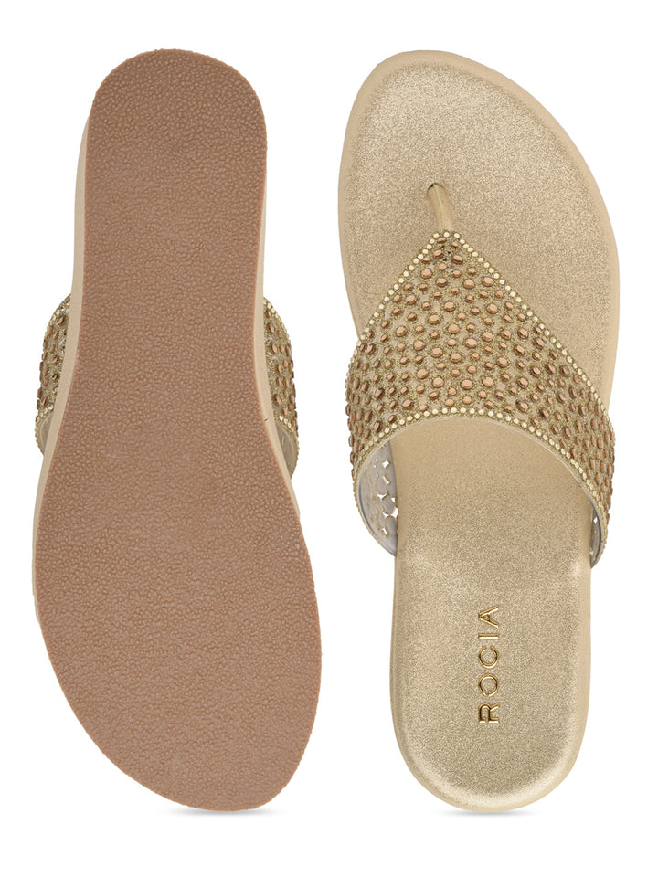 Rocia By Regal Gold Women Diamond Mesh Flats