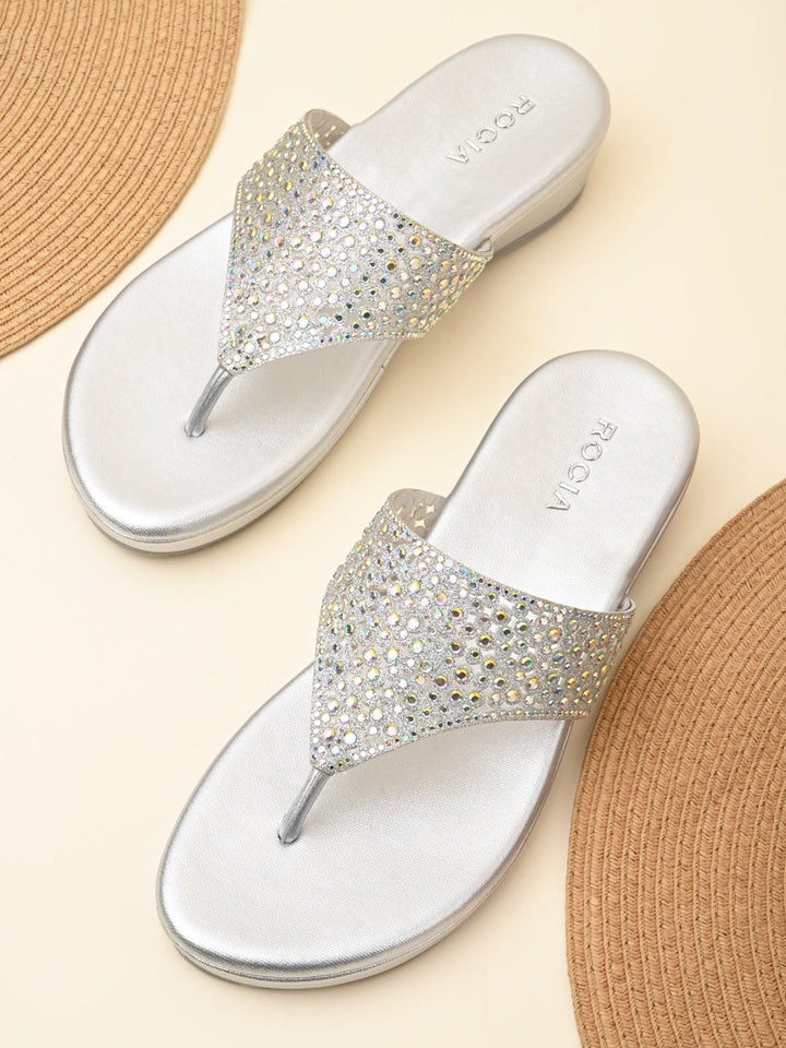 Rocia By Regal Silver Women Diamond Mesh Flats