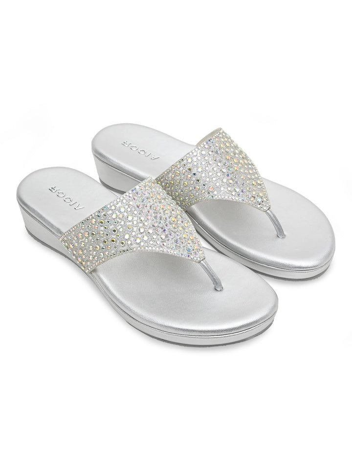 Rocia By Regal Silver Women Diamond Mesh Flats