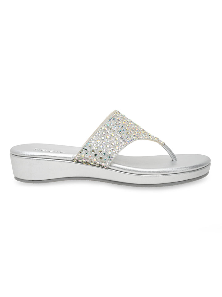 Rocia By Regal Silver Women Diamond Mesh Flats